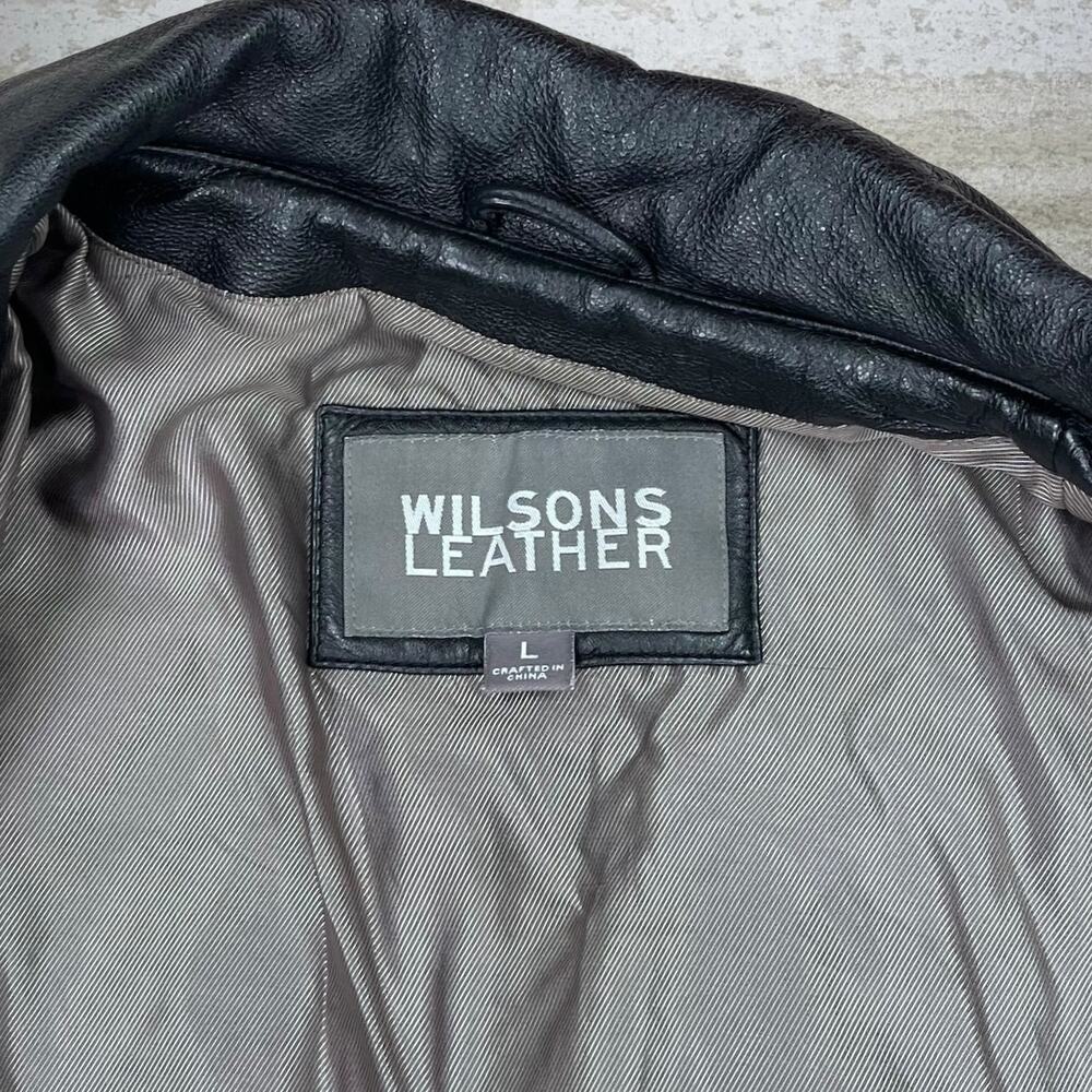 Vintage 90s Wilsons Genuine Leather Jacket Womens L Jet Black - Picture 5 of 6